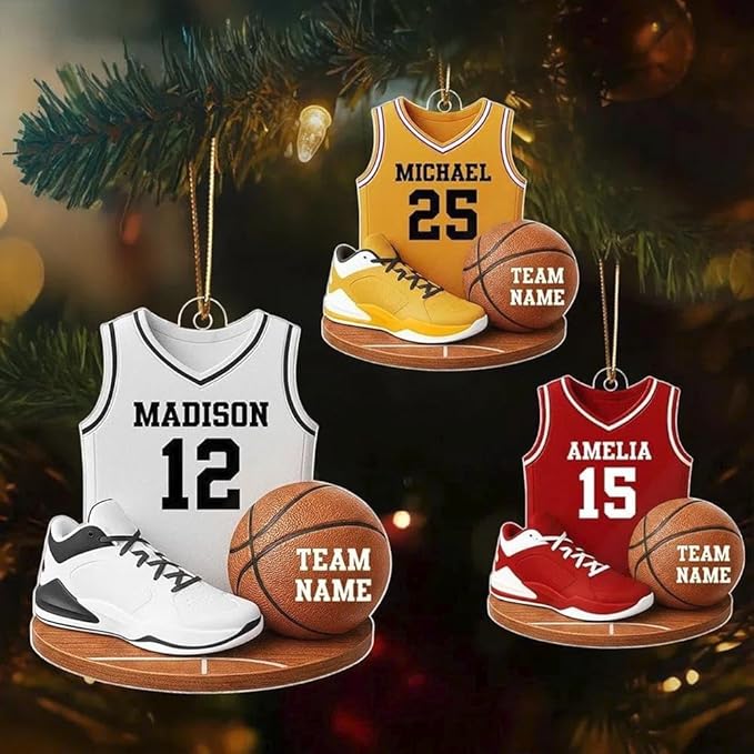 Custom Basketball Christmas Ornaments 2025, Custom Name Basketball Acrylic Christmas Tree Decorations, 2D Flat Baller Ornaments for Tree 01