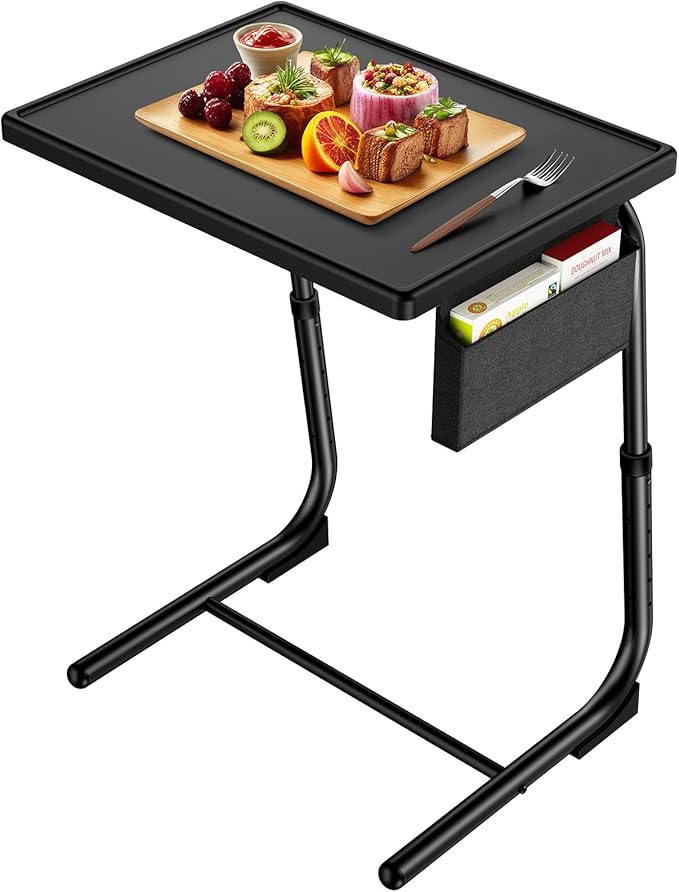 HUANUO TV Tray, Adjustable TV Dinner Tray, 20.5 x 15.4 inch Folding Tray Table with Storage Pocket, 6 Height Settings, 3 Angle Adjustments, Comfortable Tray Tables for Bed & Sofa, HNTT04B