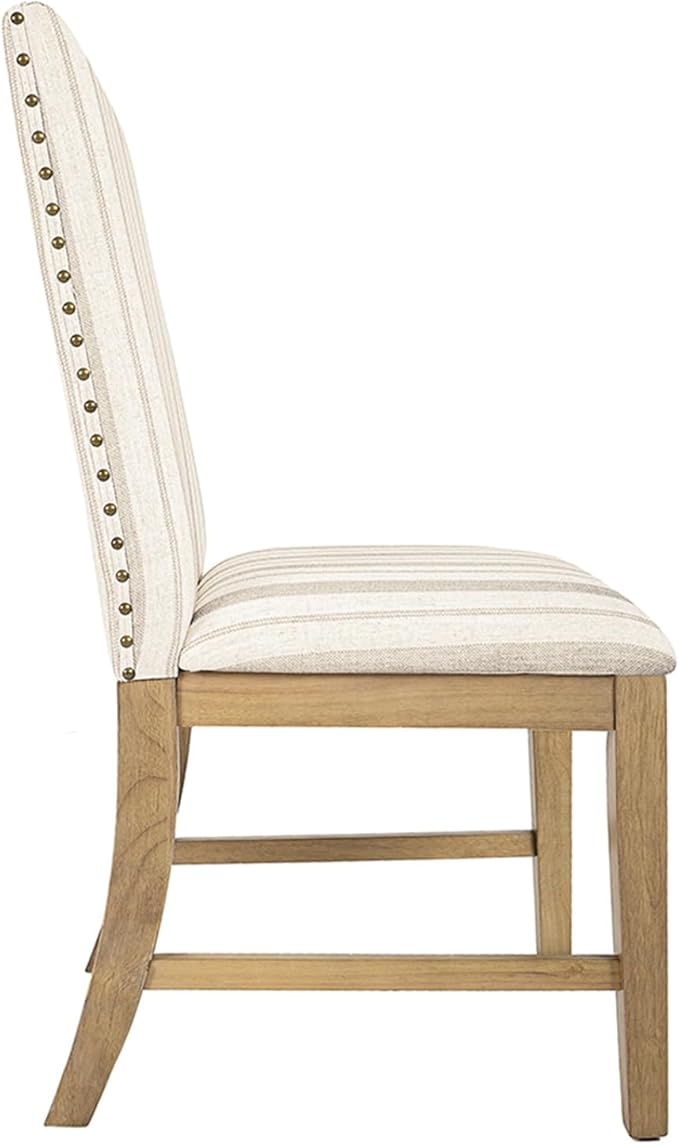 HomePop Upholstered Wood Apron Dining Chair - Taupe Stripe (Set of 2)