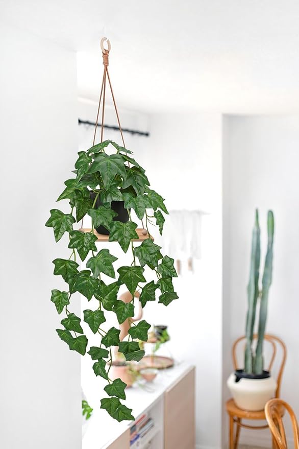 Set of 2 Fake Ivy Plant for Home Decor Indoor Silk Artificial Hanging Plant 25" Fake Ivy Vine Faux Ivy Leaves for House Room Indoor Outdoor Home Shelf Office Plant Decor