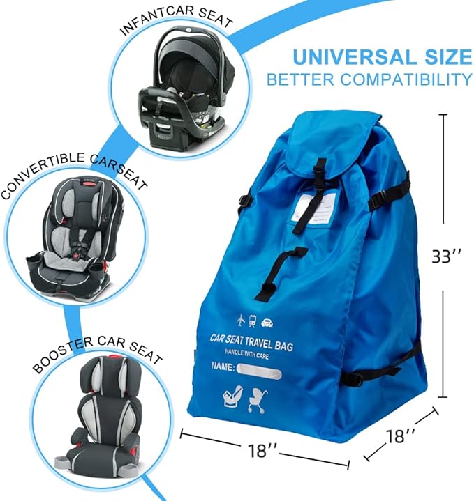 Clearworld Car Seat Travel Bag for Air Travel, Durable Gate Check Bag for Airport,Foldable Baby Stroller Travel Carry Bag, Fits Car Seats, Infant Carriers & Booster,Universal Size(Blue)
