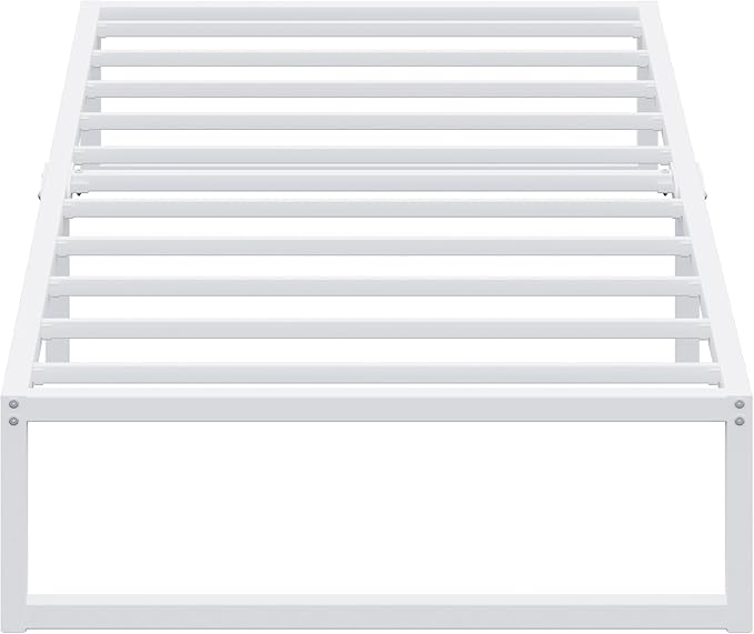 EMODA 12 Inch Twin Bed Frames, Metal Platform White Bed Frame Twin No Box Spring Needed, Heavy Duty Steel Slats Support, Easy Assembly, Noise Free