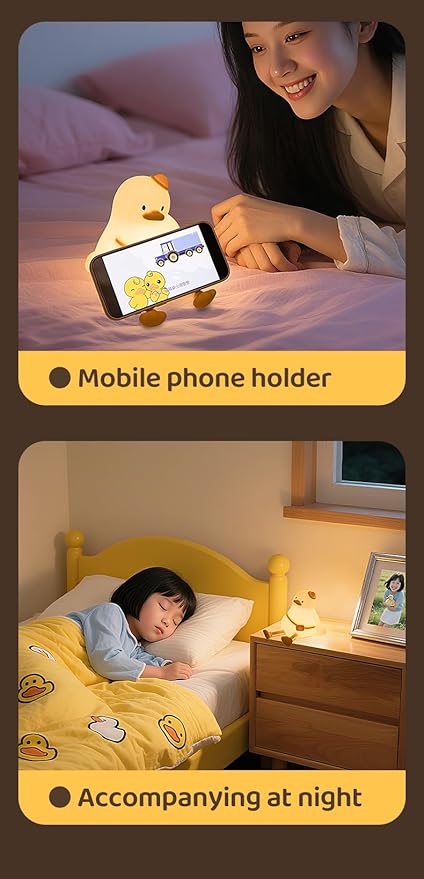 ATSUI Duck Night Light, Cute LED Squishy Novelty Animal Night Lamp, Food Grade Silicone, 3 Level Dimmable Rechargeable Nursery Nightlight for Breastfeeding Toddler Baby Kids, Cute Gifts for Kids