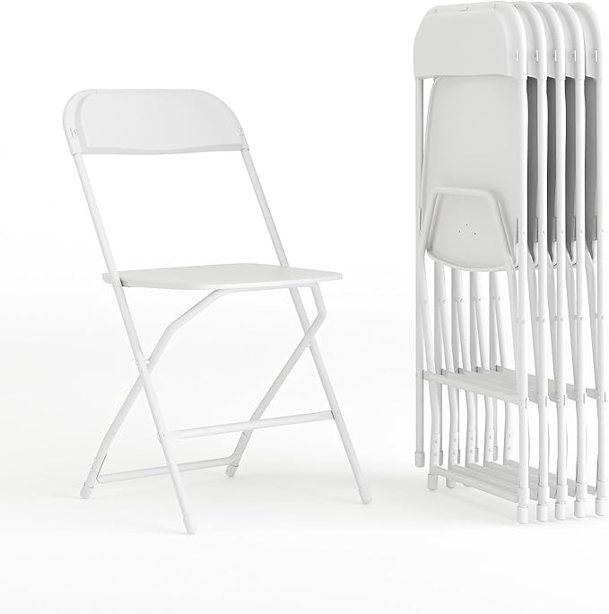 Flash Furniture Hercules Series Plastic Folding Chairs for Parties and Weddings, Stackable Commercial Event Seats with 650-lb. Static Weight Capacity, Set of 6, White
