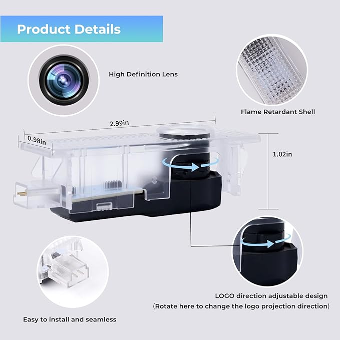 4PCS Car Door Light Projector, Customized Logo Welcome LED Lights Compatible with 1/3/4/5/6/7/X1/X2/X3/X4/X5/X6/M Series Car B Accessories