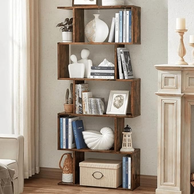 VASAGLE Bookcase, 5-Tier Bookshelf, Display Shelf and Room Divider, Freestanding Decorative Storage Shelving, Rustic Brown ULBC62BX, 27.6”L x 9.4”W x 62.6”H (70 x 24 x 159 cm)