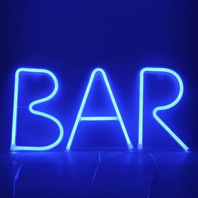 LED Blue Neon Letter Signs Words Alphabet Letter Sign Battery/USB Operated LED Marquee Word Lamps Party Accessories Wall Hanging Decor for Birthday Wedding Party Bar Bedroom (O)