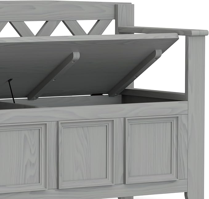SIMPLIHOME Amherst Entryway Storage Bench - 48 inch Wide Solid Wood Hallway Seat in Fog Grey, Transitional Bench for Entryway or Living Room with Lift-Up Lid and Spacious Storage