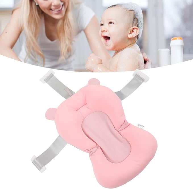 Baby Bath Seat Cushion, Infant Bath Supporter Soft Adjustable Fixation for Toddler for Bathroom (Pink Bear)