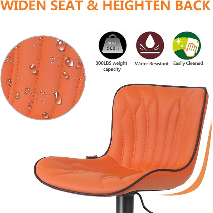 YOUNIKE Orange Bar Stools Set of 2 Faux Leather Upholstered Counter Height Barstools Swivel Modern Kitchen Bar Chairs with High Backs Adjustable Tall sillas para barra de cocina for Breakfast Island