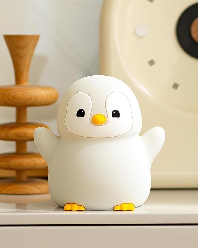 Cute Happy Penguin Night Light, Animal Lamp, Food Grade Silicone, Rechargeable, 2 Level Dimmable, Squishy Nursery Nightlight for Desk Decor, Funny Gifts Stuff for Boys Girls Baby, White Elephant Gifts