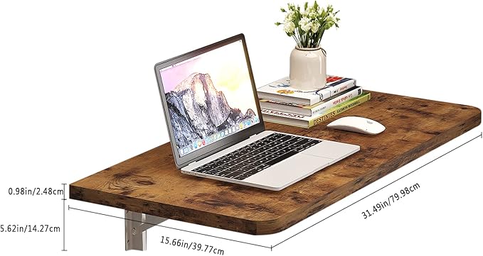 Pmnianhua 31'' Rustic Brown Wall Mounted Drop Leaf Table, Folding Table, Floating Desk for Small Spaces