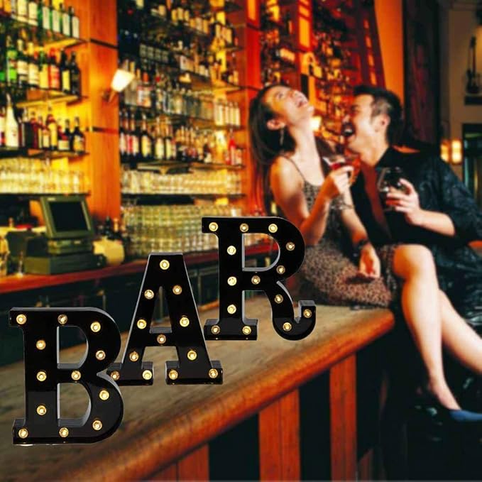 Black Bar Sign, Marquee Light Up Letters LED Marquee Number Lights Sign for Night Light Home Bar Christmas Lamp Birthday Party Wedding Decoration-BAR