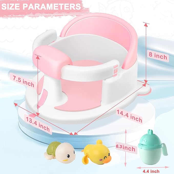 Baby Bath Seat for Babies 6 Months & up, Non-Slip Toddler Bath Seats for Babies Sitting Up,Safe Infant & Newborn Baby Bath Chair Support for Bathtub/Living Room/Shower Room, Pink