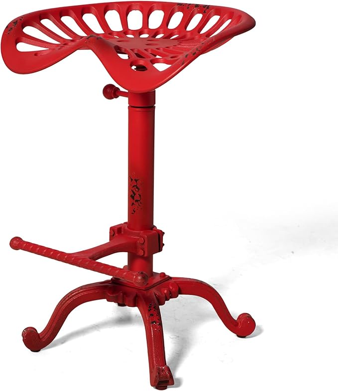 LOKKHAN Rustic Industrial Bar Stool - Cast Iron Tractor Seat - Adjustable Counter Height Swivel Breakfast Bar - Farmhouse Metal - 19.7-26.8 Inch Seat Height