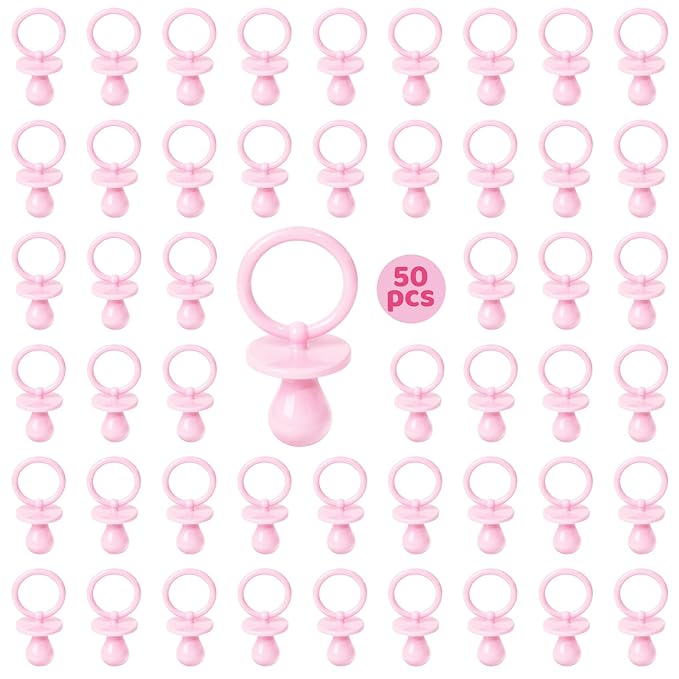 50 Pacifiers for Baby Shower Game Girl, 2.75’’ Plastic Pacifiers Baby Shower Game, Bulk Baby Shower Pacifiers for Gender Reveal Baby Shower Decoration DIY, Table Scatter, Baby Shower Favors (Pink)