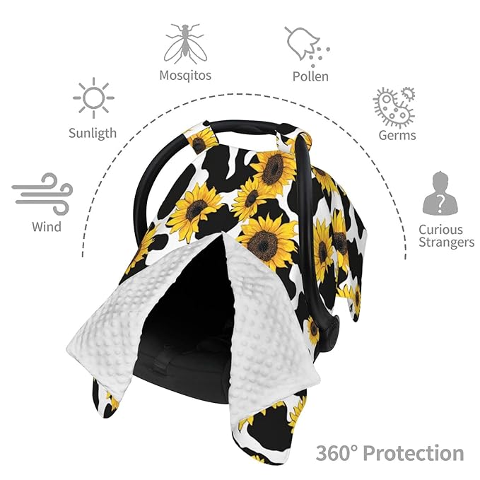 KiuLoam Sunflower Cow Print Pattern Baby Car Seat Canopy, Nursing Cover for Mom Breastfeeding Scarf, Infant Car Seat Cover/Multiuse Baby Stroller Covers for Babies Boys Girls