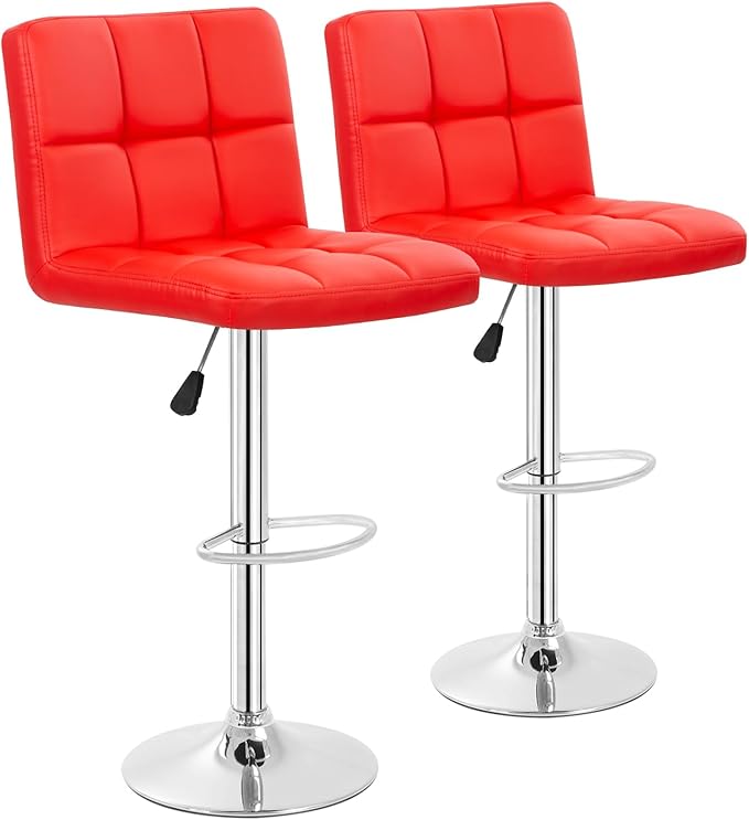 BestOffice Bar Stools Set of 2, Adjustable PU Leather Swivel Barstools, Modern Counter Stools with Back and Footrest, Counter Height Barstools for Bar, Kitchen and Dining Room