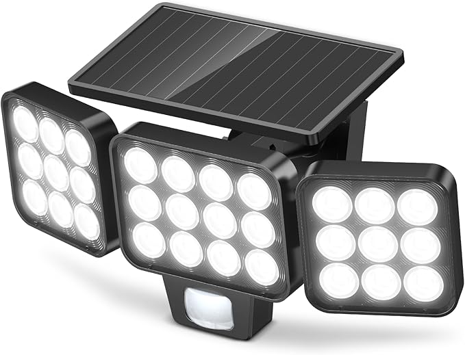 WdtPro Solar Lights Outdoor Waterproof 1 Pack, 3500LM Super Bright Motion Sensor Solar Powered LED Flood Lights, Upgrade Glass Panel, Solar Security Light Spotlights for Outside Yard