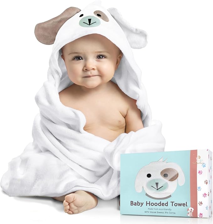 Baby Towels with Hood - Soft, Absorbent Viscose Made of Bamboo, Extra Large 35 x 35 Inches, for Newborns, Infants, Boys and Girls, White