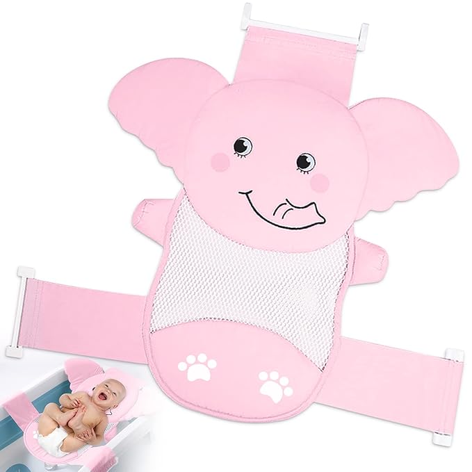 AIR&TREE Baby Bath Seat Support Net, Quick Drying, Adjustable, Comfortable, Non-Slip, Infant Bathtub Sling Shower Mesh for a Tub, with Safety Support Corners (Pink)