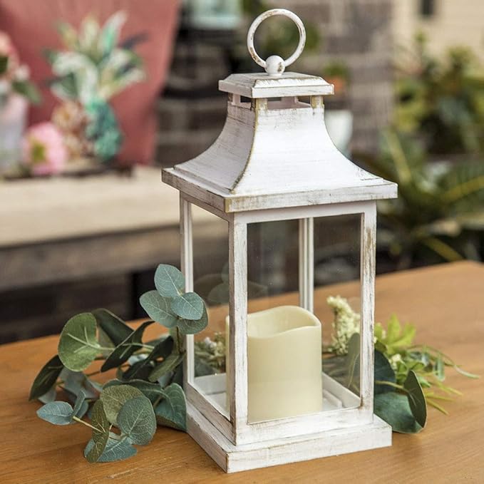Kate Aspen LED Vintage Decorative Ivory Hampton-Rustic Home Shelf Decor Lantern, One Size (Pack of 2)