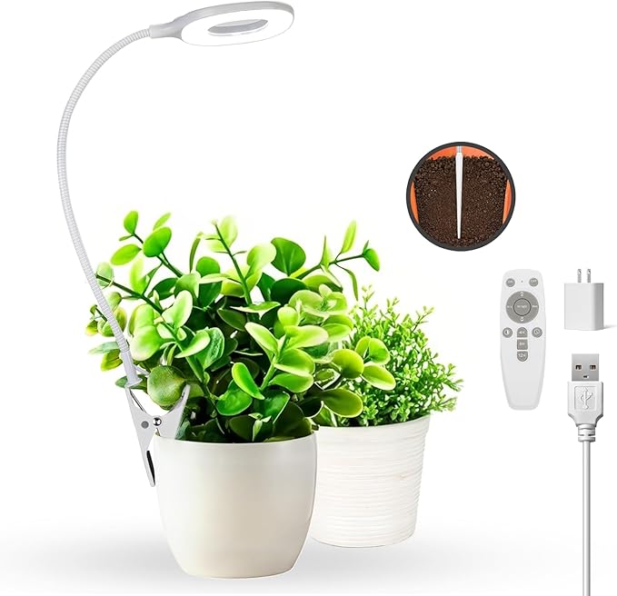Full Spectrum Grow Lights for Indoor Plants, Clip-on LED Plant Lights for Indoor Growing with Auto On/Off Timing 4/8/12 Hrs, 10 Dimmable Levels, 3 Spectrum Modes & Adjustable Gooseneck, Remote Control
