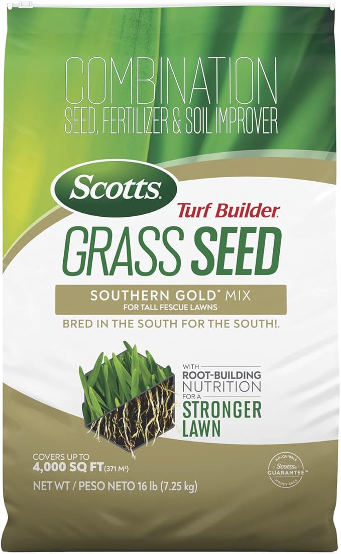 Scotts Turf Builder Grass Seed Southern Gold Mix for Tall Fescue Lawns with Fertilizer and Soil Improver, 16 lbs.