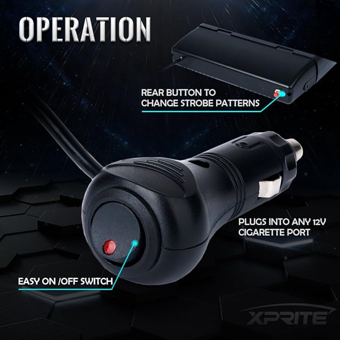Xprite White Red LED Emergency Dash Strobe Light, Interior Windshield Safety Warning Firefighter Lights w/Suction Cups, 12V Windshield Visor Light Bar for Police Ambulance EMS Patrol Vehicles Trucks