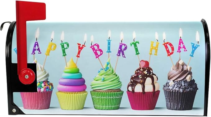 ALAZA WOOR Colorful Happy Birthday Cupcakes Magnetic Mailbox Cover MailWraps Garden Yard Home Decor for Outside Standard Size-18"x 20.8"