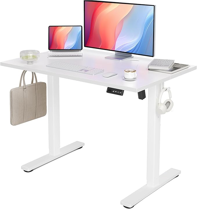 Seang Standing Desk with Adjustable Height, 40x24 Inch Electric Stand Up Desk for Home Office, Studio, Computer Workstation, White Top