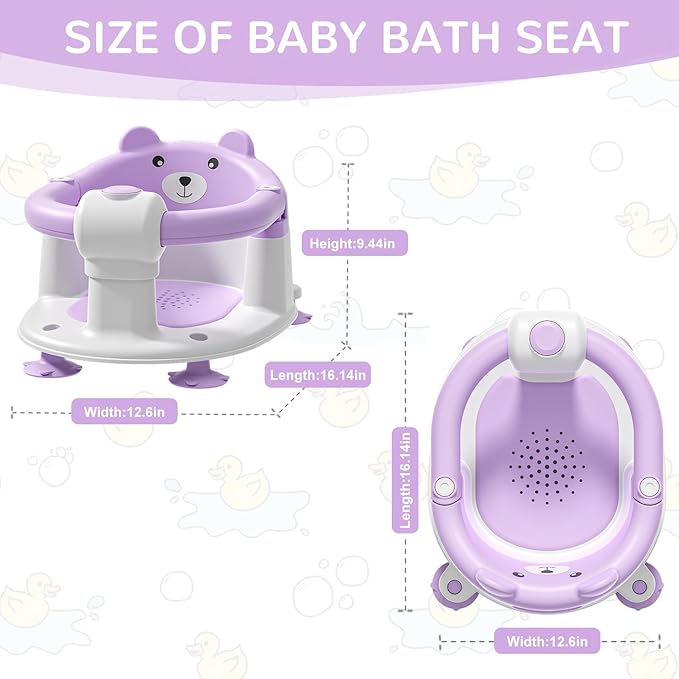 Baby Bath Seat for Babies 6 Months & up, Non-Slip Toddler Bath Seats for Babies Sitting Up, Safe Infant & Newborn Bathtub Chair with 4 Suction Cups & Soft Cushion for Shower,Lavender