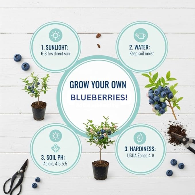 Legacy Blueberry Plant Live for Planting, 4-8 Inch Tall Starter Plant, Hardy Blueberry Bush for Garden or Patio