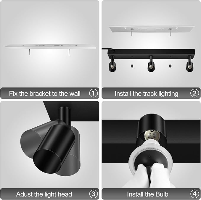 Plug in Track Lighting, 16" LED Track Light Fixtures Ceiling, Black 3 Way GU10 Wall Spotlight, Rotatable Track Head, Plug in Ceiling Light Kitchen Hallway Living Room,15 Foot Power Cord(NO Bulb)