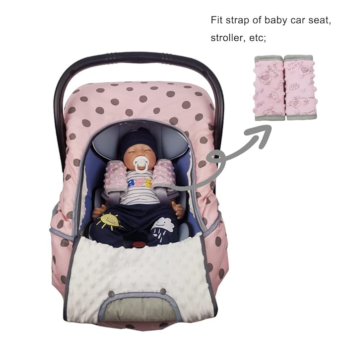 DODO NICI car seat Strap Cover for Baby, seat Belt Cover Cushion, Belt Pads fit Baby Carrier/Pushchair/Stroller, Cozy Peace Dotted Minky, Pink