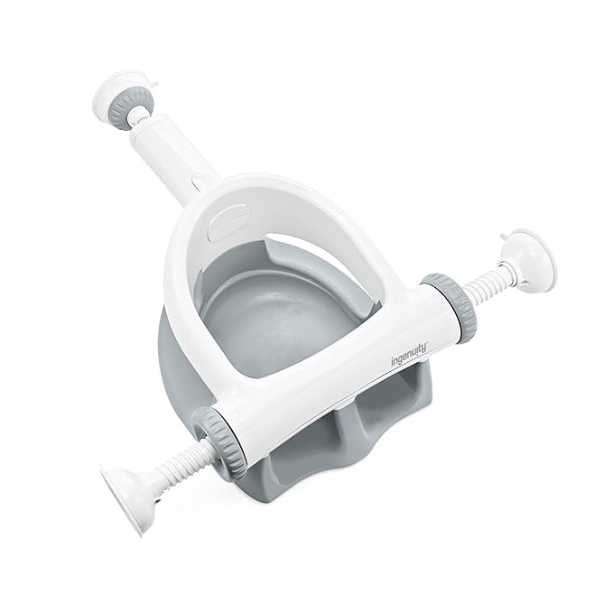 Ingenuity My Bath Seat for Sit-Up Baby Bathing, Sure & Secure Suction Cups, ASTM Safety Tested & Approved, Backrest for Assisted Sitting, Easy Setup & Storage, Gray