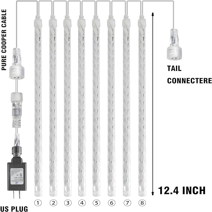 Dazzle Bright Christmas Lights Outdoor, 288LED Meteor Shower Rain Lights 12 Inch 8 Tubes, Waterproof Plug in Falling Icicle Light Christmas Decorations for Xmas Tree Yard House Decor (Blue)