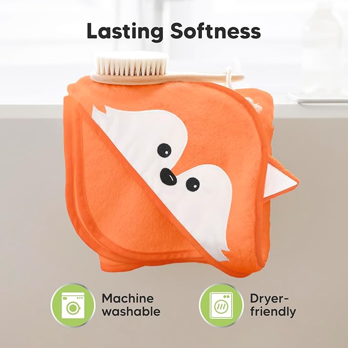 KeaBabies Hooded Baby Towel for Newborn - Viscose Derived from Bamboo Large Baby Bath Towels with Hood for Boys, Girls, Toddler, Extra Absorbent & Soft Newborn Bath Essentials (Fox, Regular)