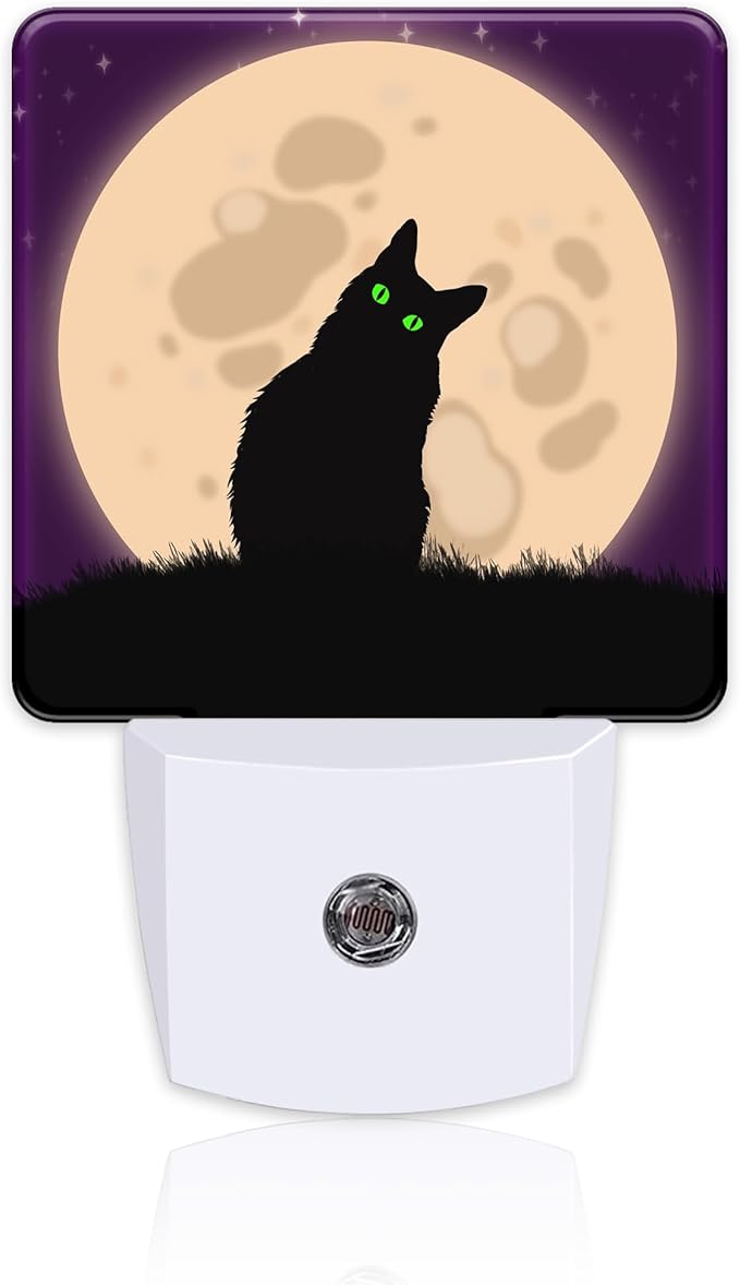 Halloween Spooky Black Cat Night Light Plug into Wall, Cat sit on Moon Dusk to Dawn Night Light,0.5w Energy Saving Sleep Friendly Nightlights for Kids Boys Girls Home Decor