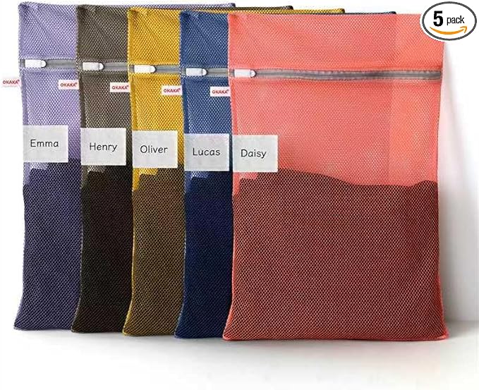 5-Pack Mesh Laundry Bags with ID Label, Sturdy Laundry Bags