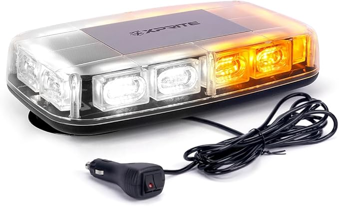 Xprite Upgraded 12" 72LED Rooftop Mini Strobe Lights, Emergency Safety Flashing Beacon Light bar with Magnetic Base for 12V-24V Construction Vehicles, Trucks, Snow Plow, Postal Car (Amber/White)