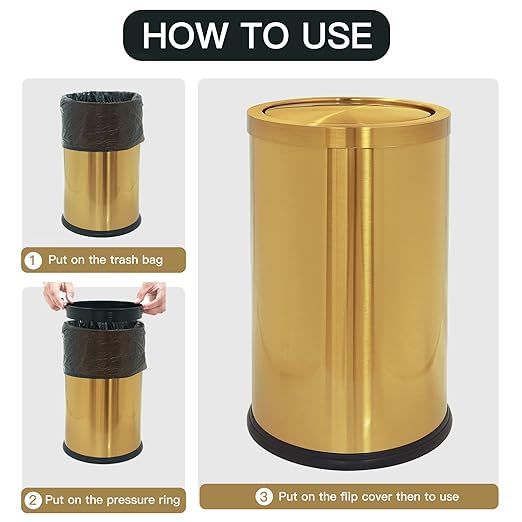 2.6 Gallon Gold Bathroom Trash can with lid,Small Office Garbage can Wastebasket bin for Bedroom,Living Room,Kitchen (Gold)