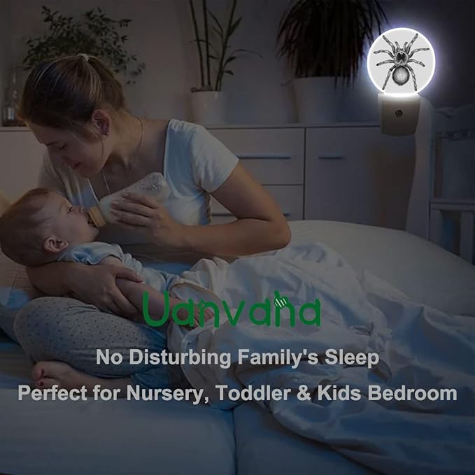 White Black Spider Net Night Light Creepy Scary Spider LED Dusk to Dawn Plug-in Nightlight Auto Sensor for Bedroom Bathroom Hallway Living Room