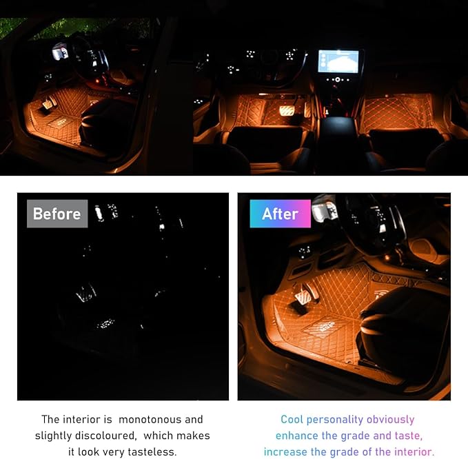 Ohleats Car LED Strip Light, 48 LED RGB Auto Interior Atmosphere Lights, Cigarette Lighter Under Dash Ambient Night Light, Interior Lamp Lighting Kit (Orange, Cigarette Lighter)