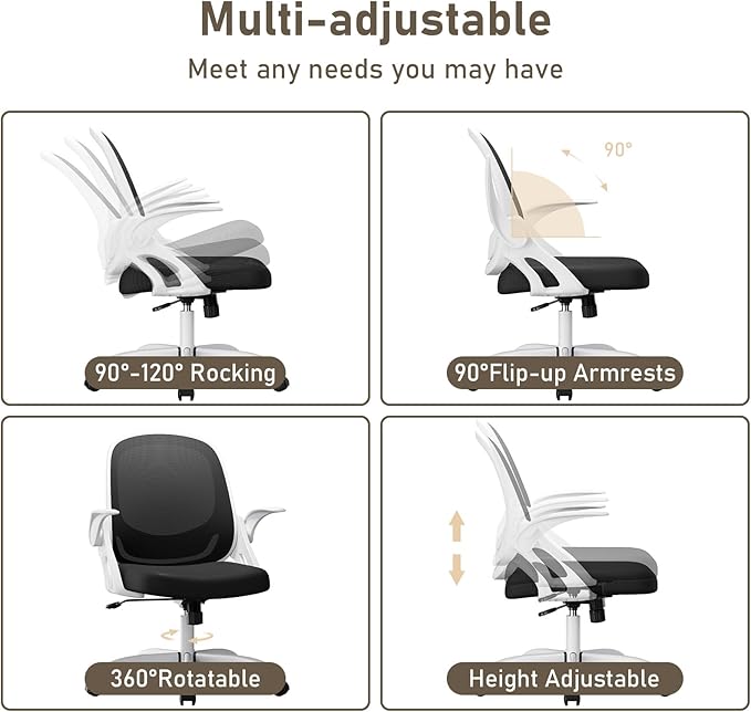 Home Office Chair Work Desk Chair Comfort Ergonomic Swivel Computer Chair, Breathable Mesh Desk Chair, Lumbar Support Task Chair with Wheels and Flip-up Arms and Adjustable Height