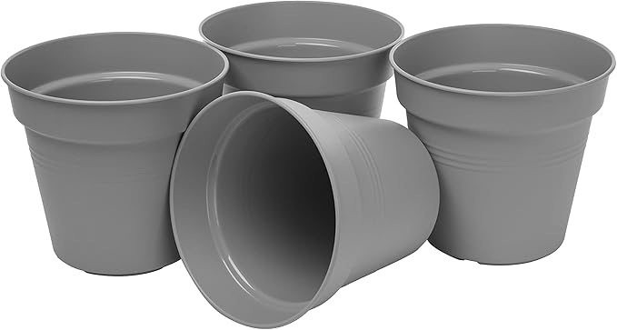 Mintra Home Garden Pots 4pk - Flowers, Herbs, Plants, Indoor, Outdoor, Colorful, Wholesale, Bulk (Grey, 17cm Diameter (6.6in))