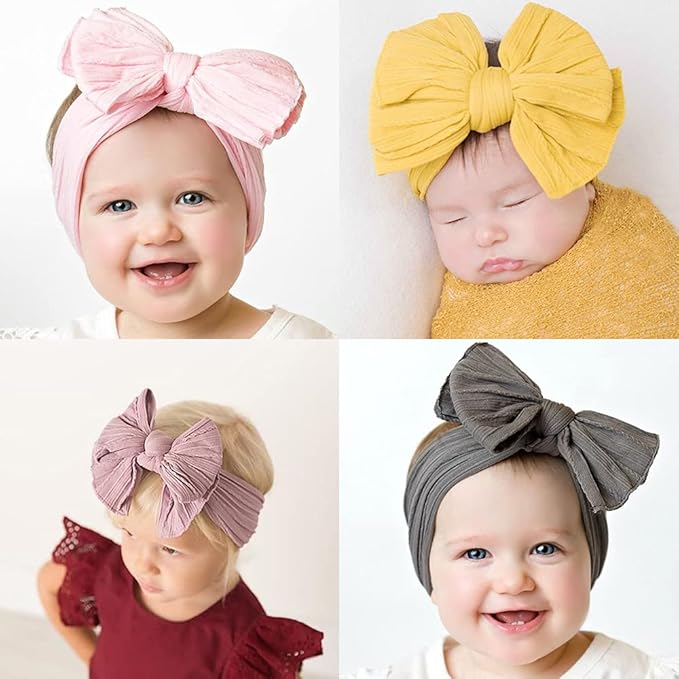 JIAHANG Baby Big Hair Bow Head Wrap, Turban Knotted Knitted Headbands, Soft Silk Stretchy Hair Bands 9PCS for Newborn Infant Toddlers