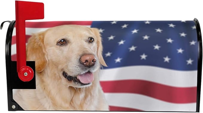 ALAZA Golden Retriever and American Flag Magnetic Mailbox Cover MailWraps Garden Yard Home Decor for Outside Oversized-25.5" x20.8"