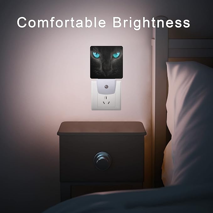 Cat Night Light,Black Cat Eye Plug-in Night Lights with Dusk-to-Dawn Sensor for Girlfriend/Boyfriend Gift Sleep Friendly lamp for Bedroom, Bathroom and Living Room,0.5W