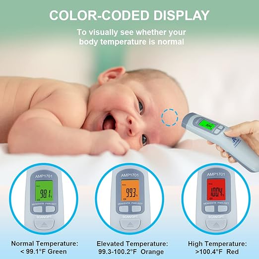Amplim CA1 and F1 Infrared Thermometer Bundle - Non Contact Digital Forehead Thermometer for Adults, Kids, Baby Head Fever. Contactless, Touchless, No Touch, Instant Read IR Temporal/Ear Temperature
